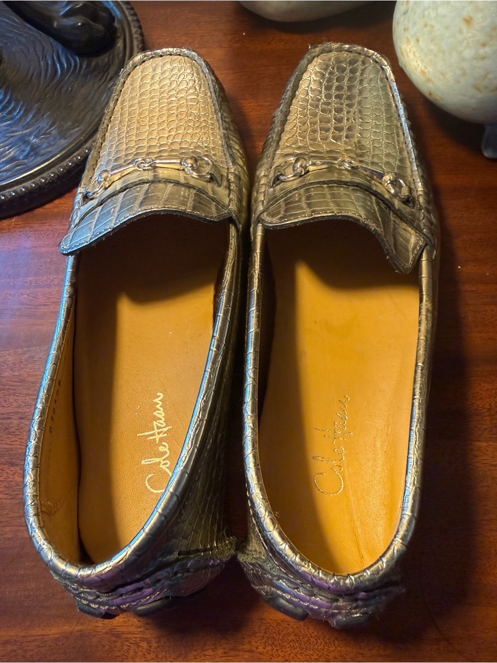 Coach Women's Metallic Croc-Embossed Loafers - Gold - Picture 4 of 8